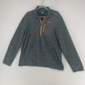 Eddie Bauer Men First Ascent Sweater L Green Gray Quarter Zip Long Sleeve Fleece